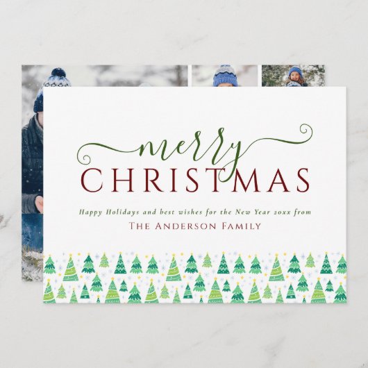 メリークリスマスツリー4写真家族 シーズンカード (正面/裏面)