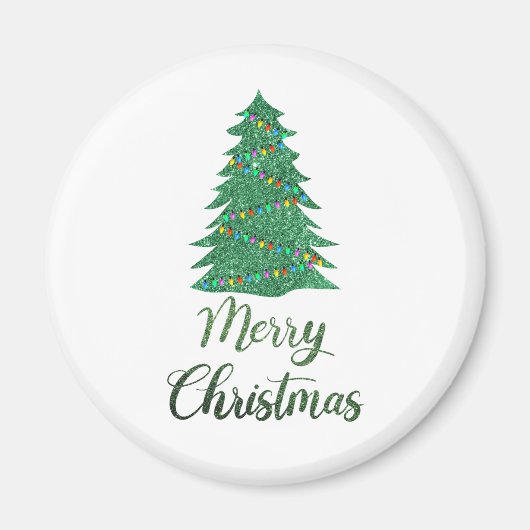 メリークリスマスツリー – グリーングリッター マグネット (正面)