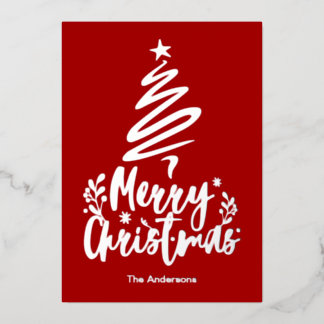 メリークリスマスツリー シルバーフォイル クリスマスカード 箔シーズンカード