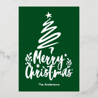 メリークリスマスツリー シルバーフォイル クリスマスカード 箔シーズンカード