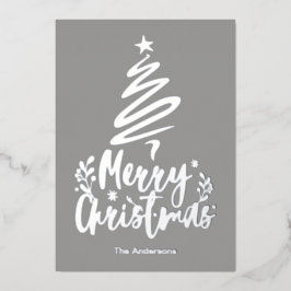 メリークリスマスツリー シルバーフォイル クリスマスカード 箔シーズンカード