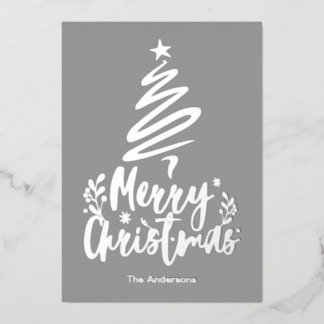 メリークリスマスツリー シルバーフォイル クリスマスカード 箔シーズンカード