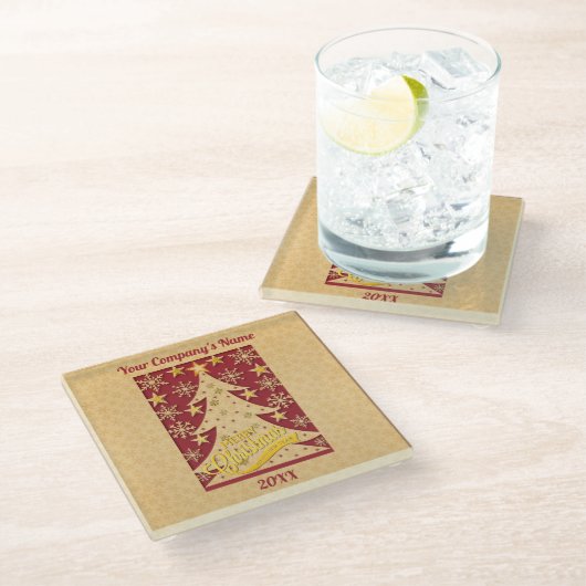 メリークリスマスツリー、スノーフレーク&スターシルエット ガラスコースター (アングル)