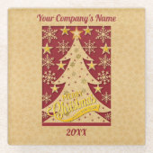 メリークリスマスツリー、スノーフレーク&スターシルエット ガラスコースター (正面)