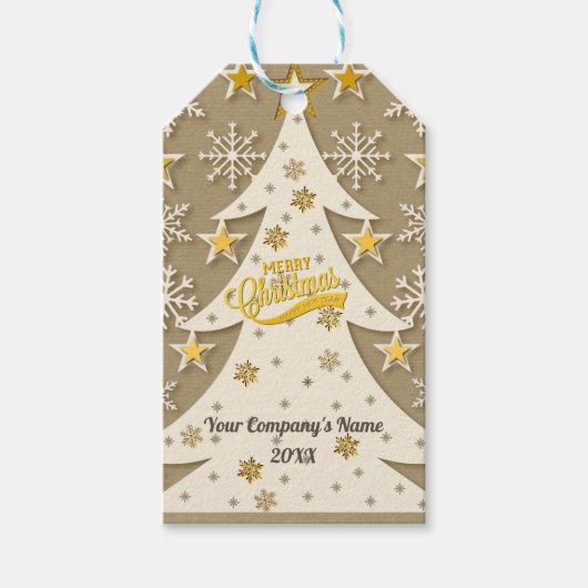 メリークリスマスツリー、スノーフレーク&スターシルエット ギフトタグ (正面)