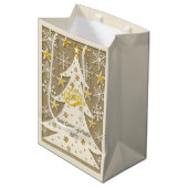 メリークリスマスツリー、スノーフレーク&スターシルエット ミディアムペーパーバッグ (正面アングル)