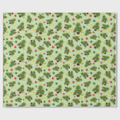 メリークリスマスツリー&ブライトスターズグリーンシームレス ラッピングペーパー (フラット)