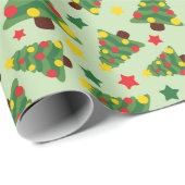 メリークリスマスツリー&ブライトスターズグリーンシームレス ラッピングペーパー (ロールコーナー)