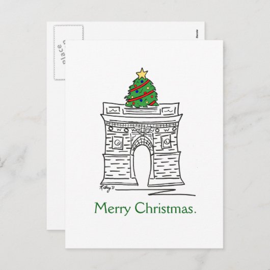 メリークリスマスツリーNYCワシントンスクエアアーチ シーズンポストカード (正面/裏面)