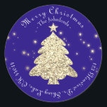 メリークリスマスツリーRSVPあいさつ金ゴールドブルーネイビー ラウンドシール<br><div class="desc">クリスマスブランディングデコール繊細なスクリプトは、このデザインを特徴とする。 florenceK</div>