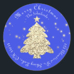 メリークリスマスツリーRSVPグリーティング金ゴールドブルー ラウンドシール<br><div class="desc">クリスマスブランディングデコール繊細なスクリプトは、このデザインを特徴とする。 florenceK</div>