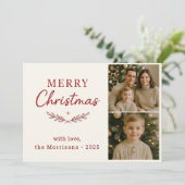 メリークリスマスツーフォトレッドホリデーフラットカード 招待状 (スタンド正面)