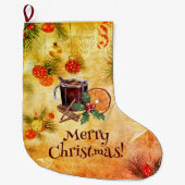 メリークリスマスティーカップオレンジベリーシナモン ラージクリスマスストッキング (正面)