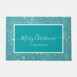 メリークリスマスティール（緑がかった色）グリッタースクリプトのファミリ名 ドアマット