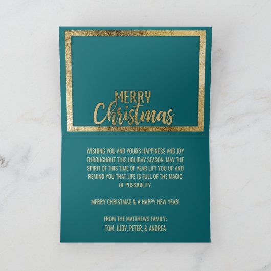 メリークリスマスティール(緑がかった色)グリーン金ゴールド写真 シーズンカード (内部)