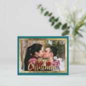 メリークリスマスティール(緑がかった色)グリーン金ゴールド写真 シーズンポストカード (スタンド正面)