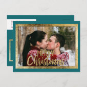 メリークリスマスティール(緑がかった色)グリーン金ゴールド写真 シーズンポストカード (正面/裏面)