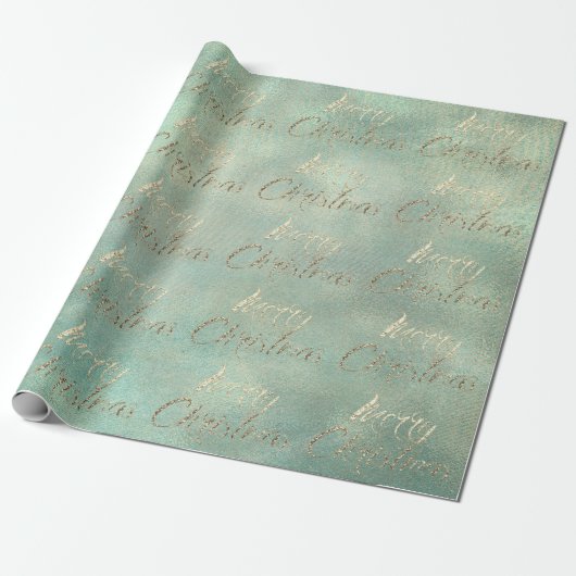 メリークリスマスティール(緑がかった色)金ゴールドセピアブルラップコテージ ラッピングペーパー (アンロールド)