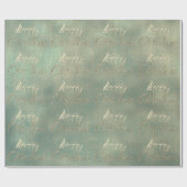 メリークリスマスティール(緑がかった色)金ゴールドバーラップリネンコテージ ラッピングペーパー (フラット)