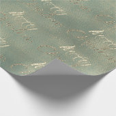 メリークリスマスティール(緑がかった色)金ゴールドバーラップリネンコテージ ラッピングペーパー (角)