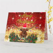 メリークリスマステキサス州ロングホーンスタイル! カード (黄色い花)