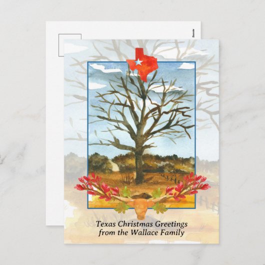 メリークリスマステキサス州ロングホーンパーソナライズされたスター シーズンポストカード (正面/裏面)