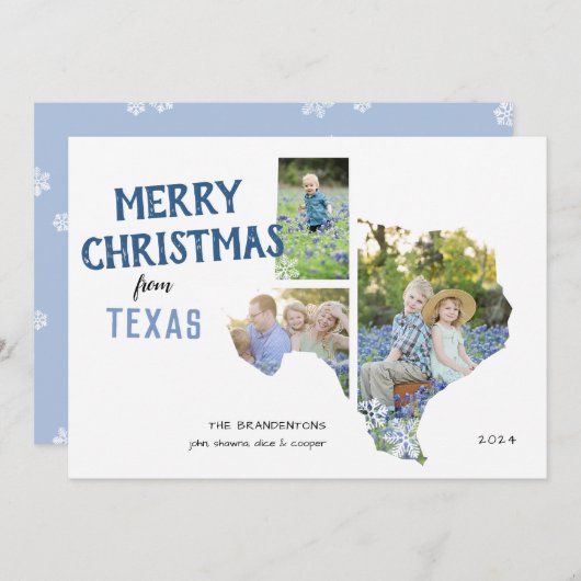 メリークリスマステキサス州3枚フォトカード シーズンカード (正面/裏面)