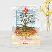 メリークリスマステキサス州・ロングホーン カード (黄色い花)