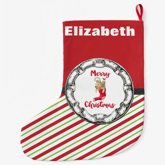 メリークリスマステディベアヴィンテージサークル ラージクリスマスストッキング (裏面)