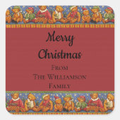 メリークリスマステディベアーズヴィンテージレッド スクエアシール (正面)