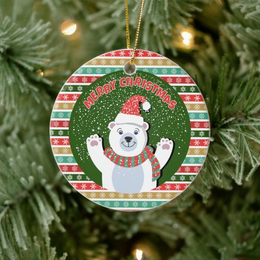 メリークリスマステディベア セラミックオーナメント (ツリー)