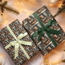 メリークリスマステディベア ドロップタイル ラッピングペーパー
