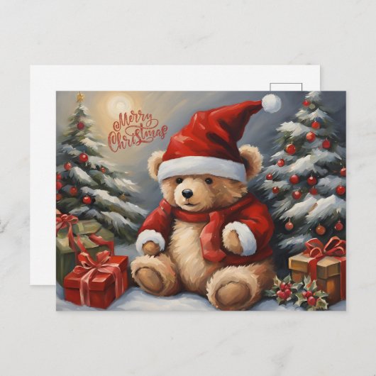 メリークリスマステディベア,プレゼント,装飾 シーズンポストカード (正面/裏面)