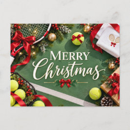 メリークリスマステニスプレーヤーホリデースポーツ シーズンポストカード
