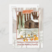 メリークリスマステネシーのキャビンスモークマウンテンズ シーズンポストカード (正面/裏面)