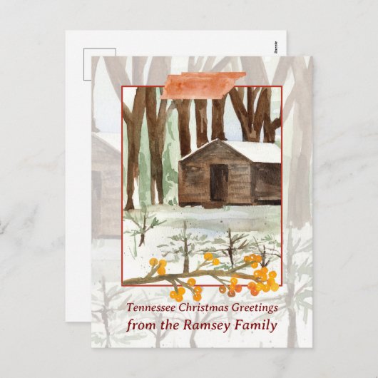 メリークリスマステネシーのキャビンスモークマウンテンズ シーズンポストカード (正面/裏面)