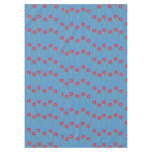 メリークリスマステーブルクロス，ポインセチア・ブルーフローラ テーブルクロス (正面)