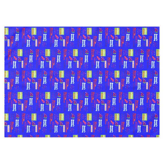 メリークリスマステーブルクロス、季節のごあいさつブルー テーブルクロス (正面(横))