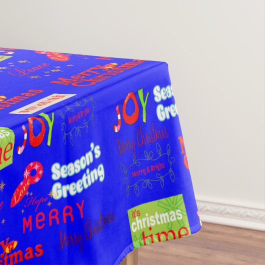 メリークリスマステーブルクロス、季節のごあいさつブルー テーブルクロス (インサイチュ)