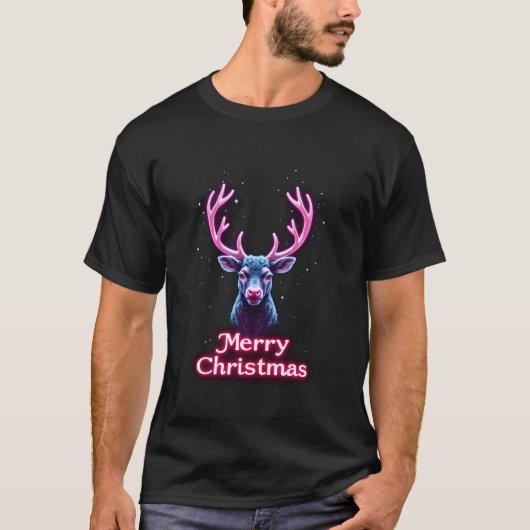 メリークリスマスディアサンタハットクロース動物クリスマス Tシャツ (正面)