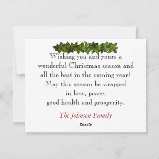 メリークリスマスディアーとオーナメントグリーティングカード シーズンカード (裏面)