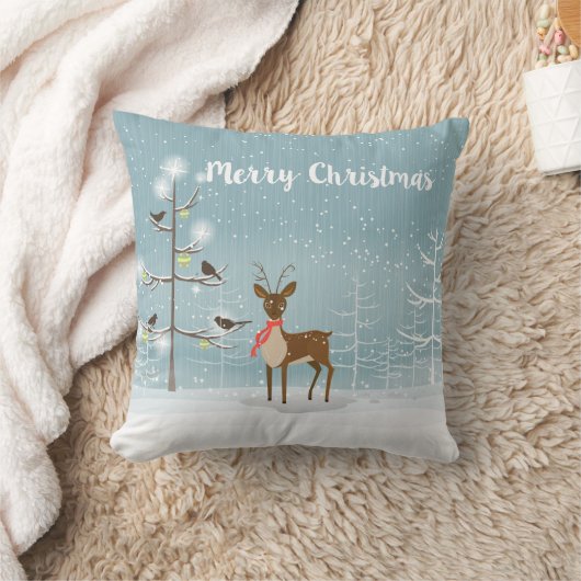 メリークリスマスディアーイラストレーション クッション (ブランケット)