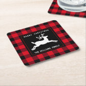 メリークリスマスディアー白黒バッファローチェック スクエアペーパーコースター (アングル)