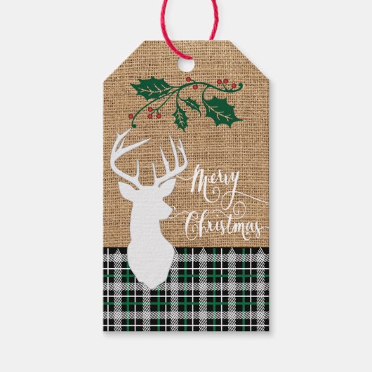 メリークリスマスディアー – グリーンプレイド ギフトタグ (正面)