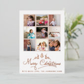 メリークリスマスディアー、ツリー写真コラージュバラ金ゴールド 箔シーズンカード (立ち正面)