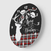 メリークリスマスディアー – レッドプレイド ラージ壁時計 (傾斜)