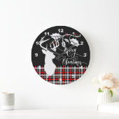 メリークリスマスディアー – レッドプレイド ラージ壁時計 (ホーム)