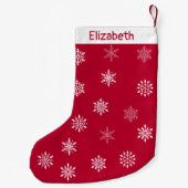 メリークリスマスデイスノーフレークパターン名前をカスタムする スモールクリスマスストッキング (裏面)