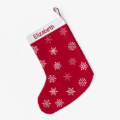 メリークリスマスデイスノーフレークパターン名前をカスタムする スモールクリスマスストッキング (裏面 (吊り時))