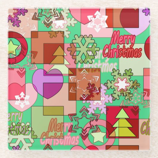 メリークリスマスデコレーションオーナメントスノーフレーク聞く ガラスコースター (正面)